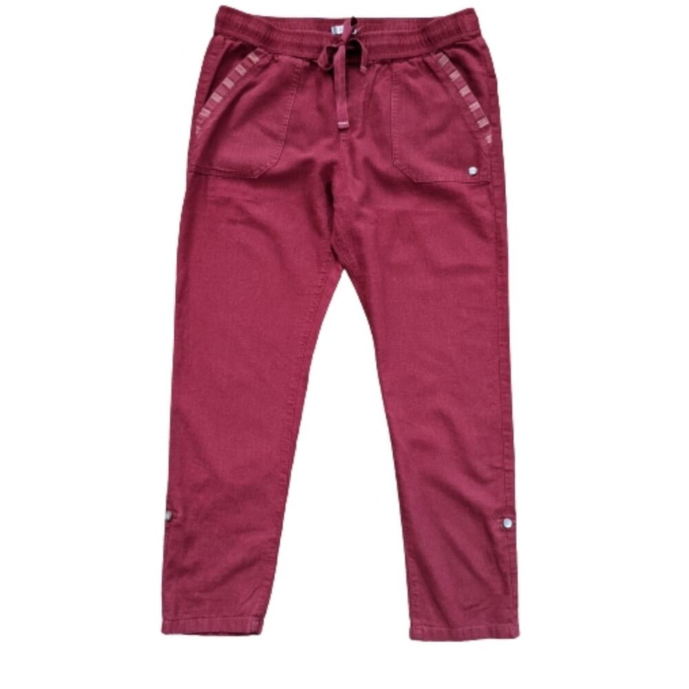 Roxy Linen Blend Drawstring Roll Cuff Pants Medium - image 1